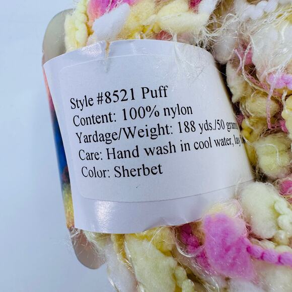 Lucci PUFF Novelty Yarn SHERBET Pink Yellow White Textured Fun Spring Colors (4) - Picture 4 of 4